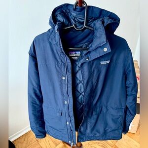 Patagonia Isthmus Men M Navy Hooded Jacket